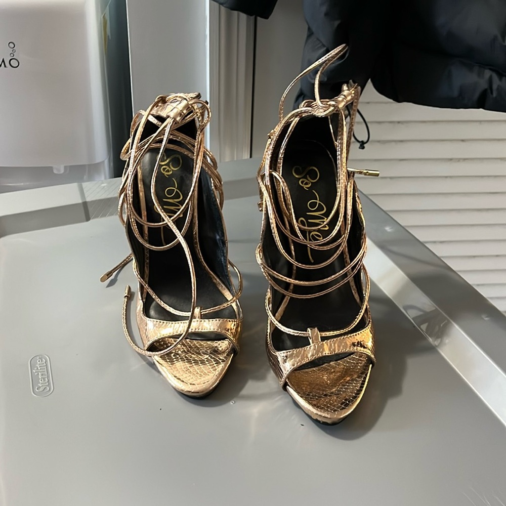 Lace Up Heels - Rose Gold